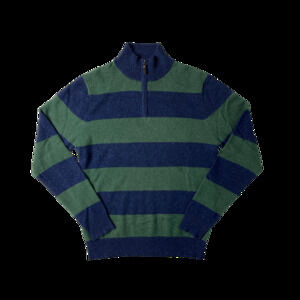 1-39 QI CASHMERE Men's 100% Cashmere 1/4 Zip Sweater Striped Medium